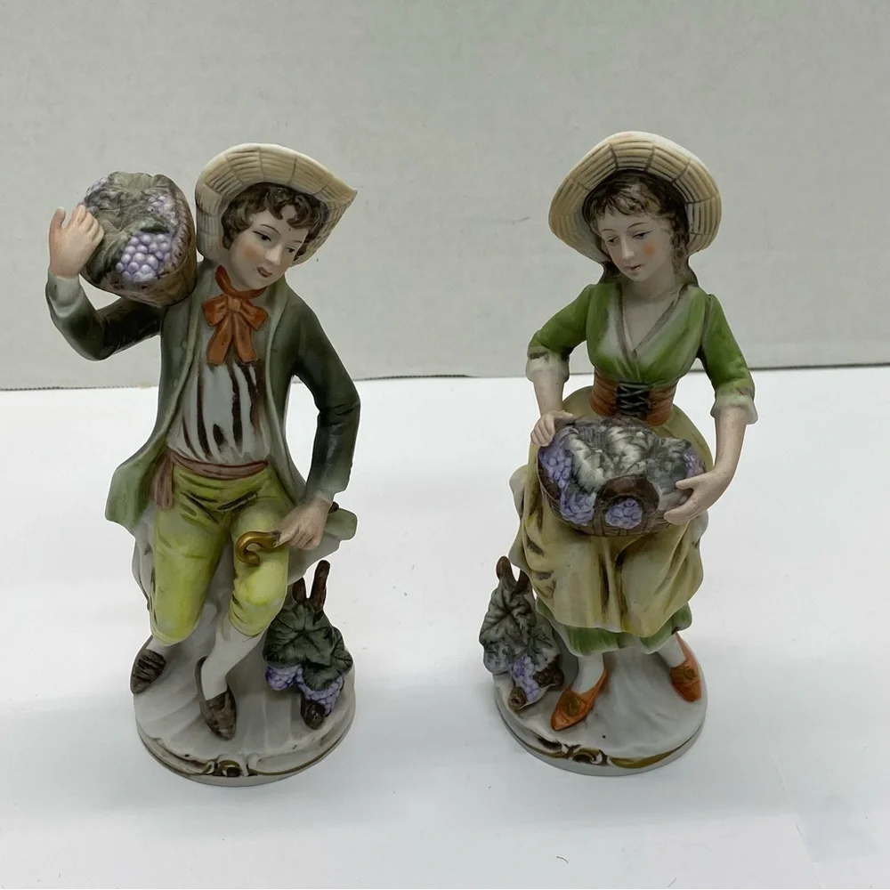 Vintage Homco Vineyard Couple Figurines Man & Woman#1258 Grapevine Harvesters 8